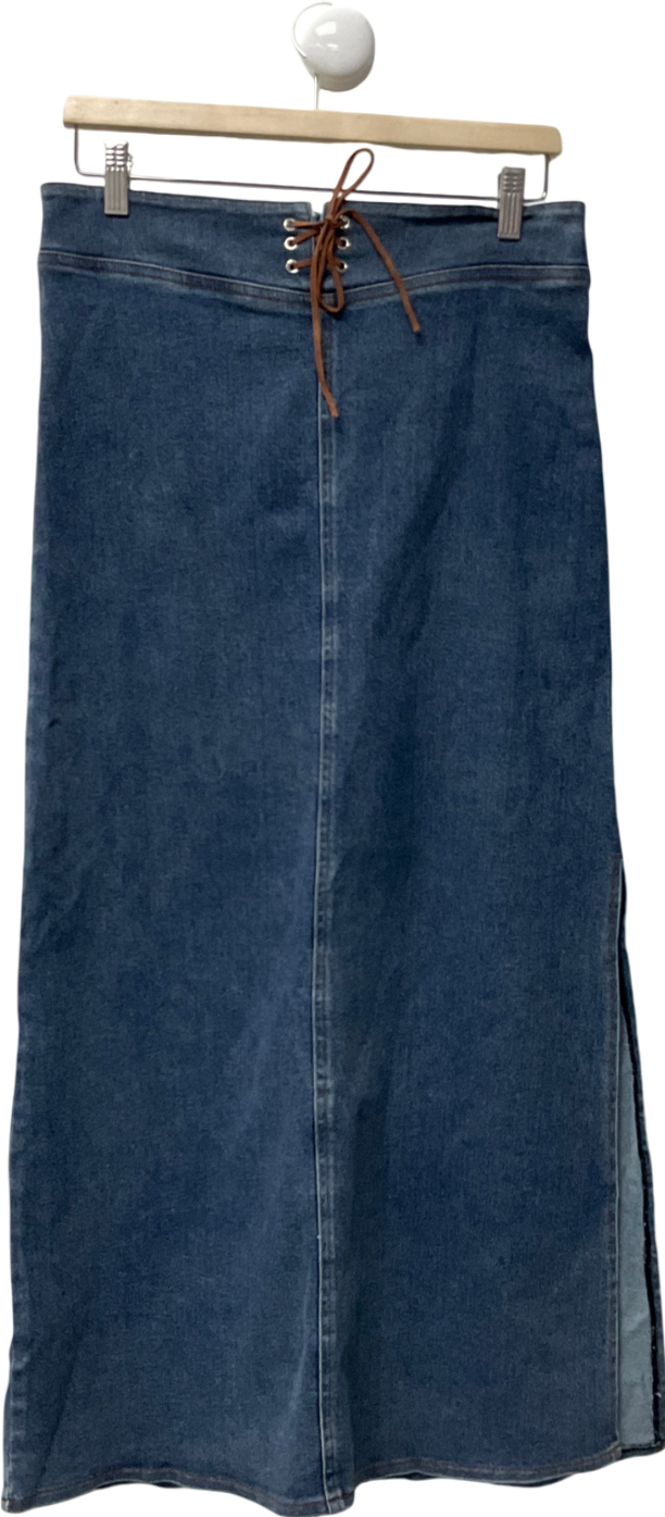 Motelrocks Lafille Denim Maxi Skirt In Blue Wash UK M