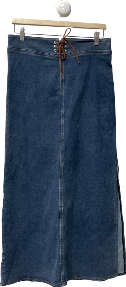 Motelrocks Lafille Denim Maxi Skirt In Blue Wash UK M