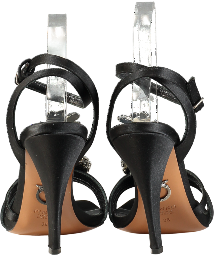 Pinko Black High Heel Sandals With A Crystal Brooch Detail W38