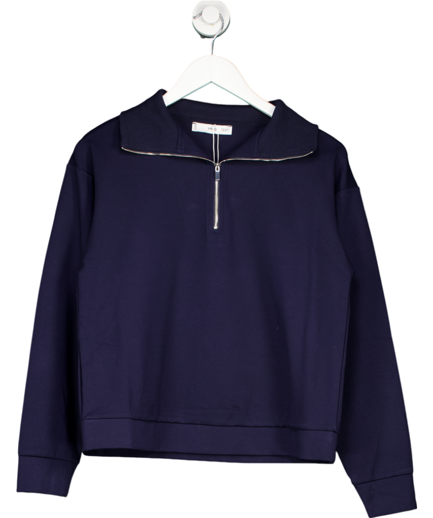 MANGO Blue Perkins-neck Sweater With Zip UK XS