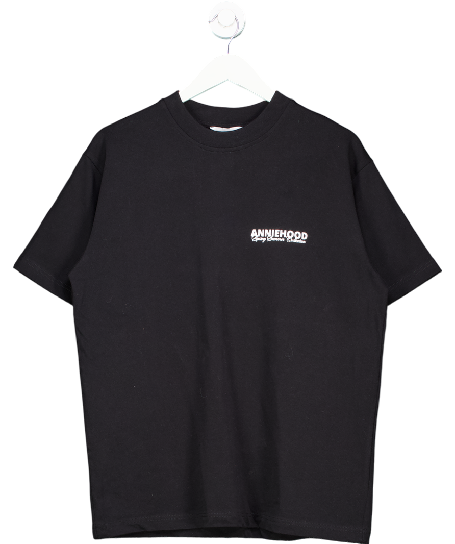 Annie Hood Black Logo Print Cotton T-shirt UK S