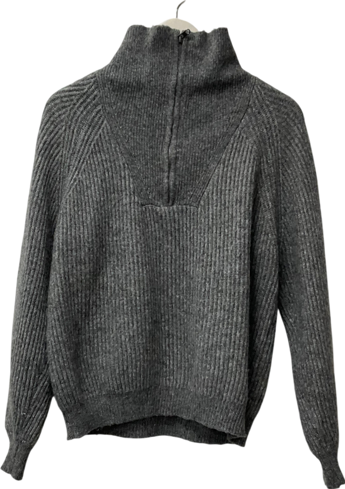 M&S Grey Chunky Funnel Neck Zip Up Jumpe UK L