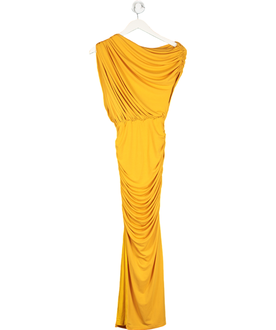 Karen Millen Yellow Jersey Crepe Asymmetric Neckline Maxi Dress UK XS