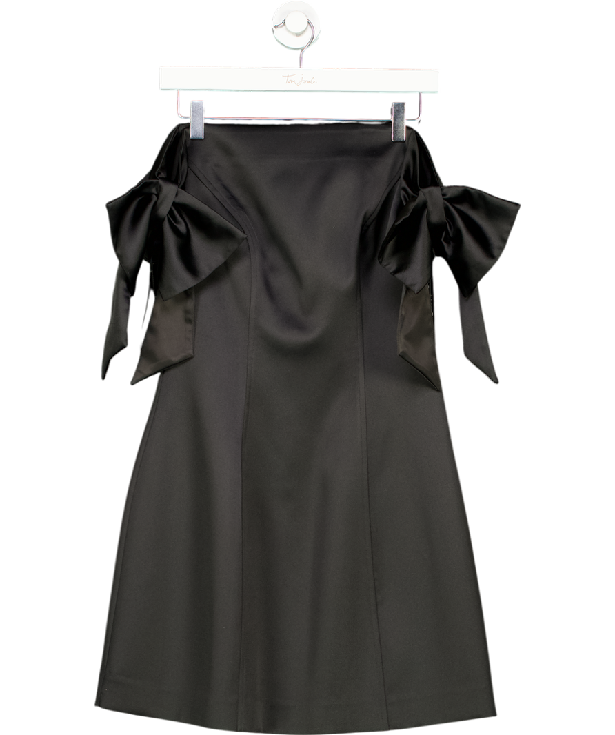 Mint Velvet Black Bow Detail Bardot Satin Mini Dress UK 8