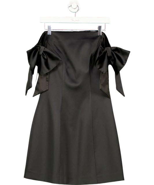 Mint Velvet Black Bow Detail Bardot Satin Mini Dress UK 8