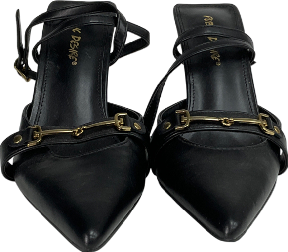 Public Desire Smooch Black Buckle Detail Slingback Mid Heel Court Shoe UK 6 EU 39 👠