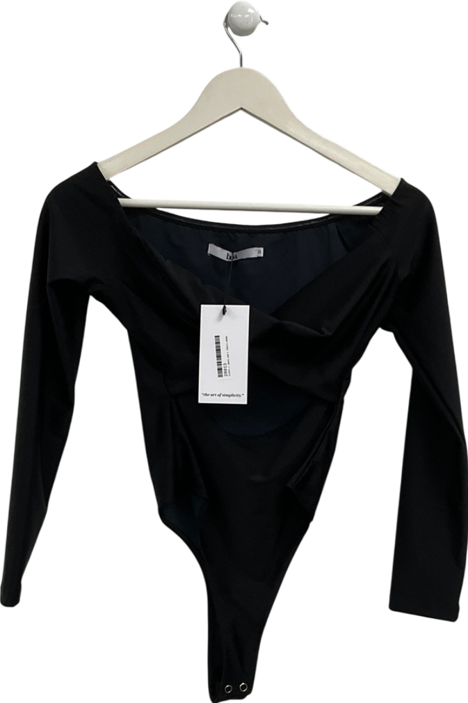 BOA Black Longsleeve V Neck Cut Out Bodysuit UK XS