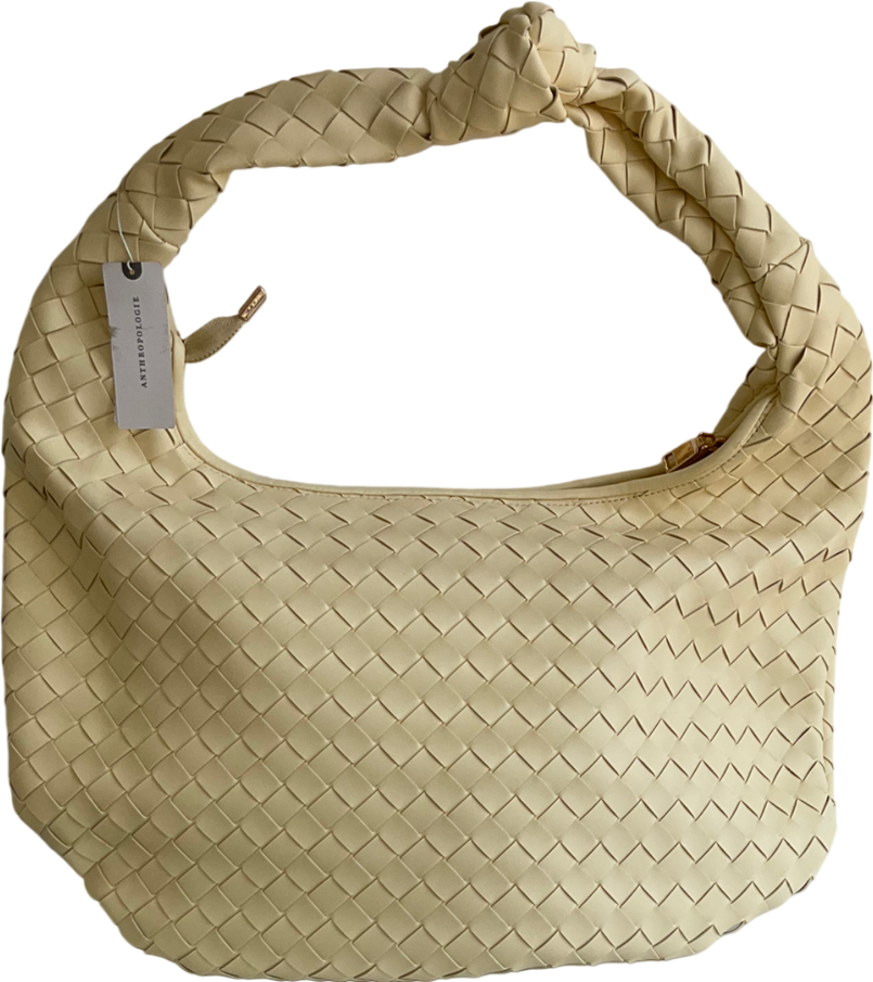 Melie Bianco Butter Yellow Larissa Woven Vegan Leather Shoulder Bag
