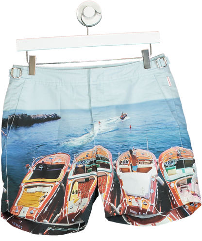 Orlebar Brown Light Blue Bulldog Swim Shorts with Boat Print W30