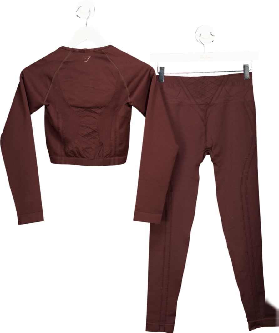 gymshark Brown Corset Seamless Leggings & Corset Seamless Long Sleeve Top UK M