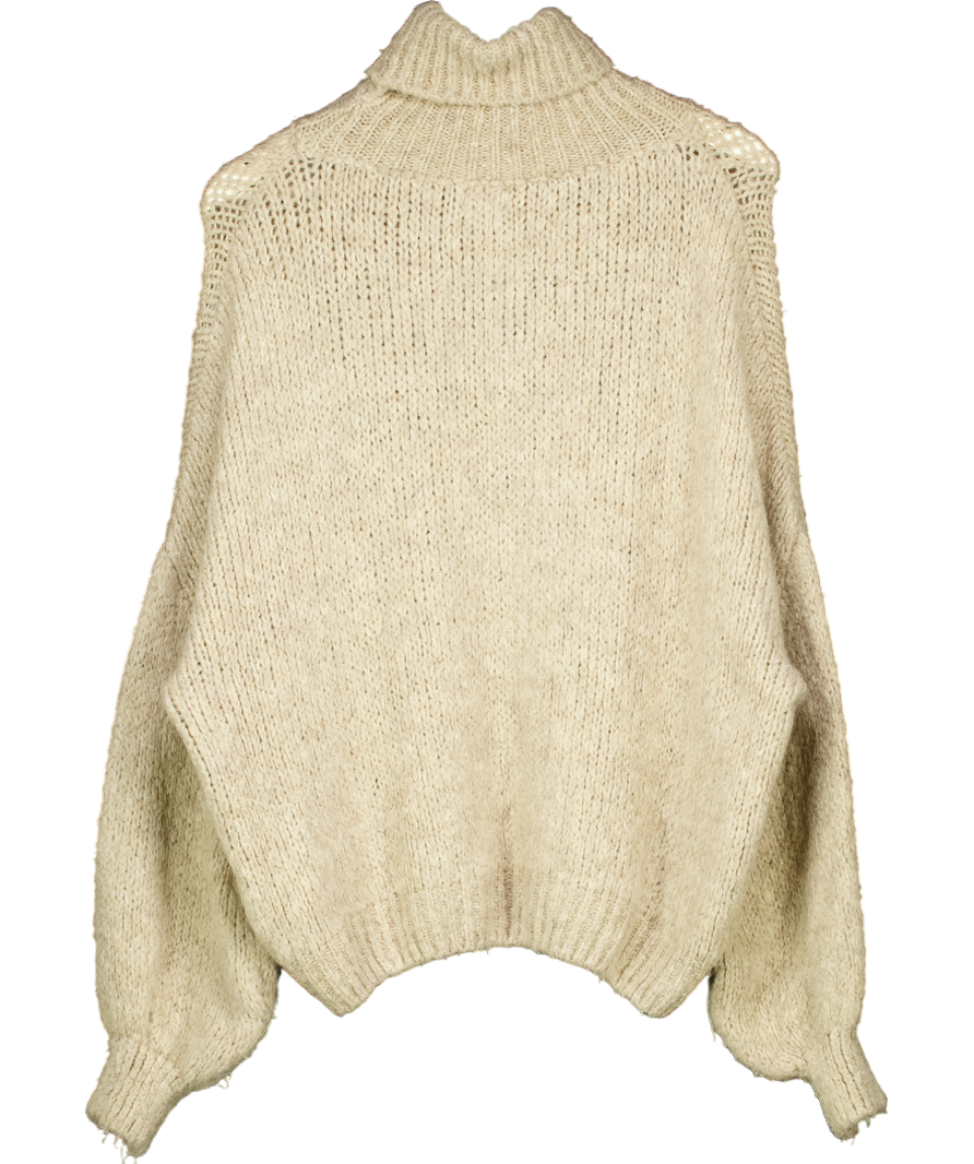 Charli Beige Wool Blend Roll Neck Jumper One Size