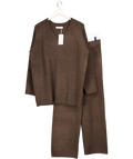 MANGO 2-piece Chocolate Brown Supersoft Wool Blend Knit V-neck Jumper And Straight Leg Trouser Co-ord Set UK M