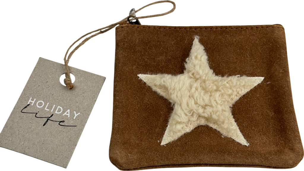 HOLIDAYLIFE Tan Brown Suede Leather Star Purse