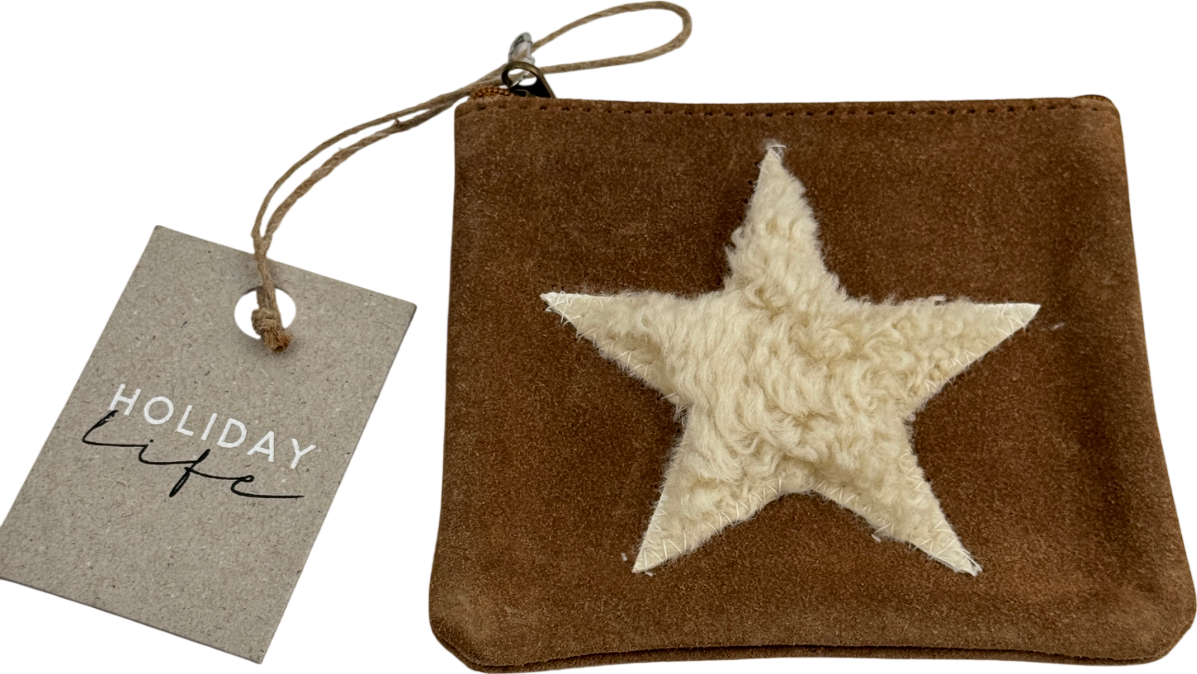 HOLIDAYLIFE Tan Brown Suede Leather Star Purse