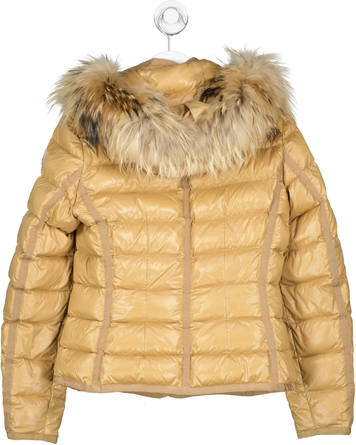 Moncler Beige Down Jacket With Fur Hood UK 10