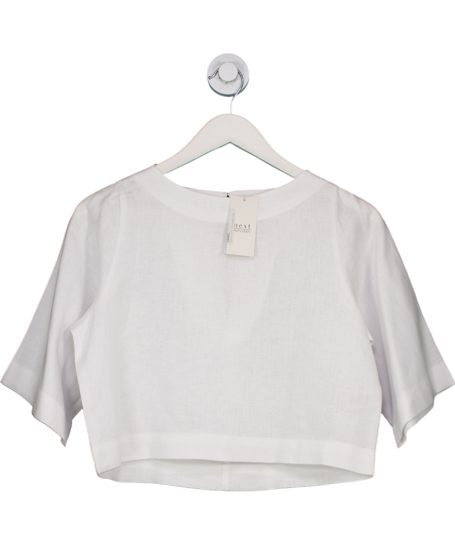 Next White Linen Boxy Short Sleeve Blouse UK 8