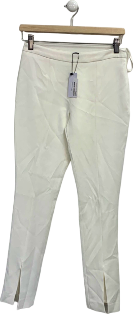 Karen Millen Ivory Compact Stretch Viscose Tailored High Waisted Split Front Trousers UK 6