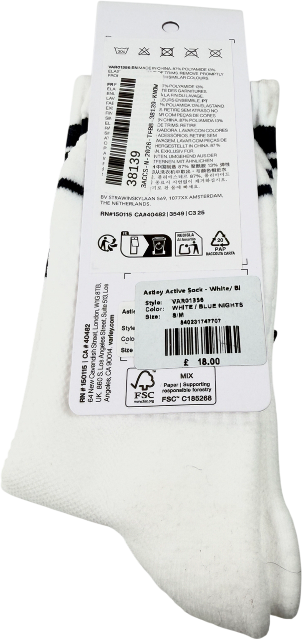 Varley White Ashley Active Socks UK S/M