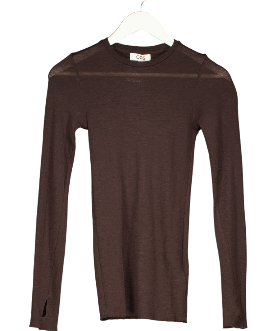 cos Brown Crew Neck Merino Wool Top UK XS