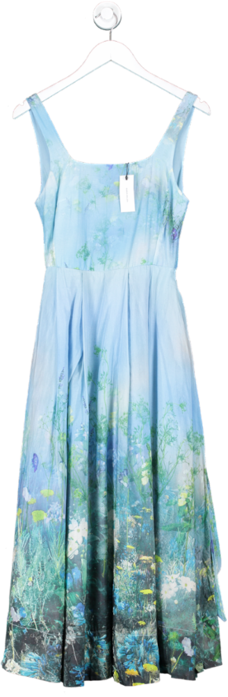 Karen Millen Blue Lydia Millen Tall Cotton Scenic Floral Strappy Midi Dress UK 6