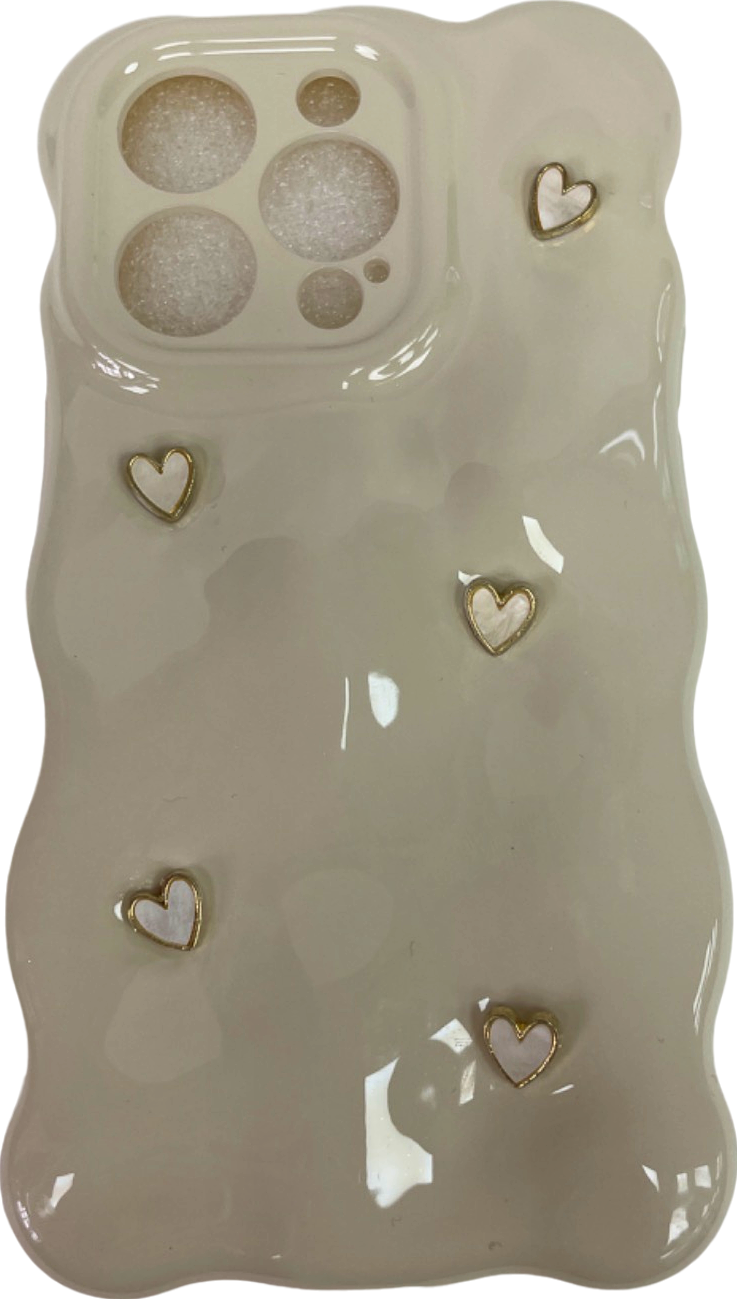 Cream 3D Love Heart Design iPhone 14 Pro Case