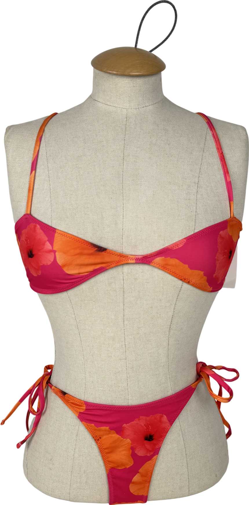 ZARA Pink Printed Tie Bikini Set UK S/M