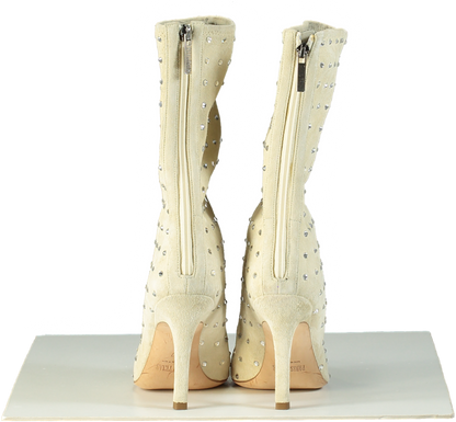 Paris Texas Beige Crystal-Embellished Calf Suede Stiletto Holly Mama Ankle Boots EU 37 UK 4