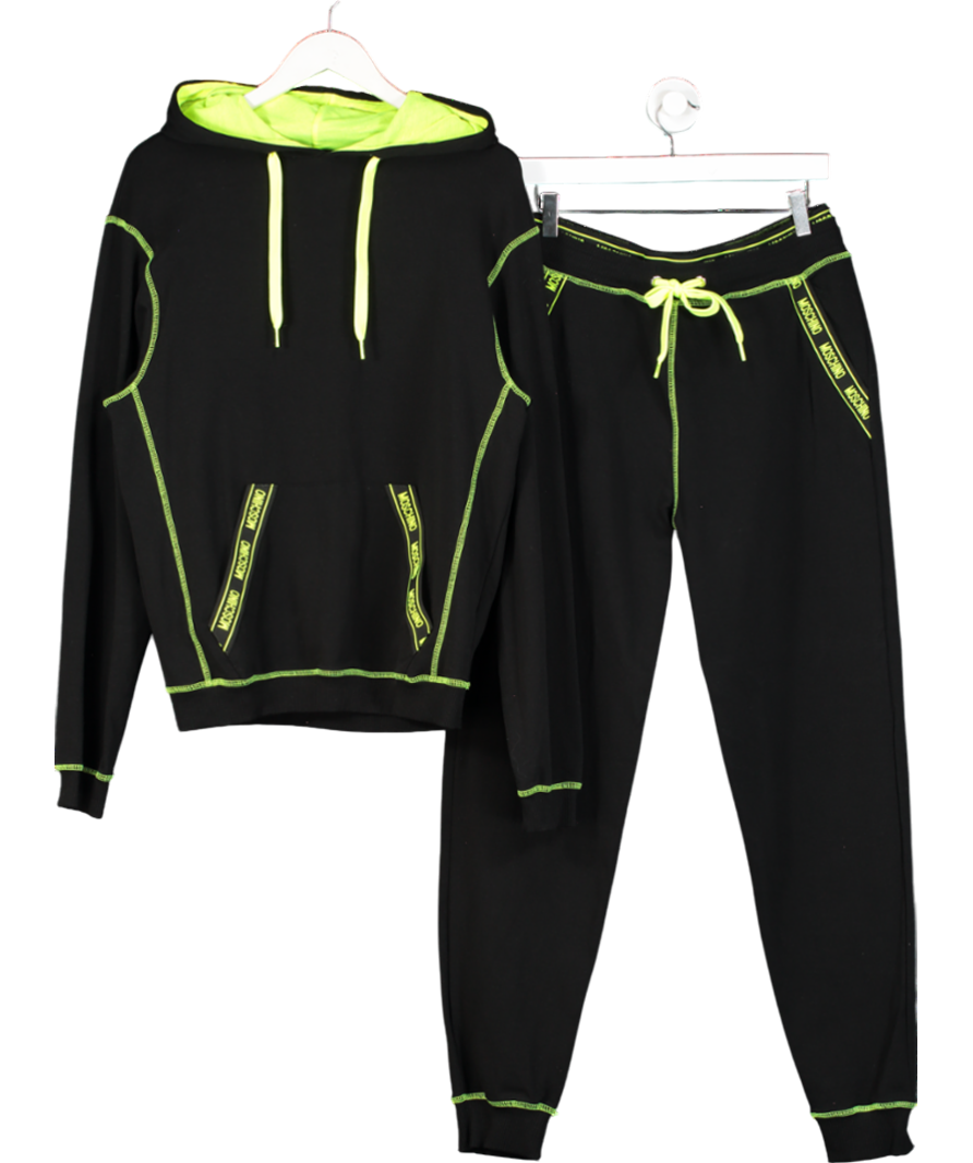 Moschino Black Logo Tape Jogger Bottoms And Machine Hoodie In Neon Yellow UK S