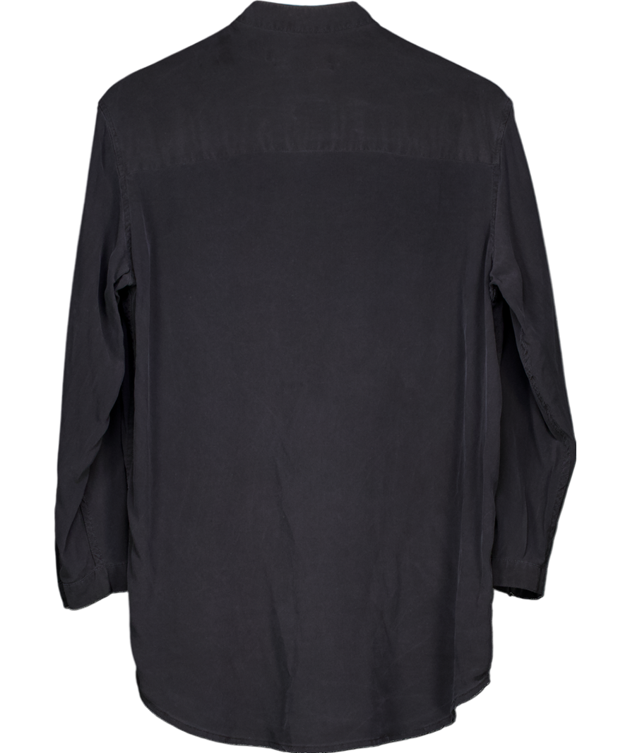 AllSaints Black Mandarin Collar Relaxed Fit 100% Silk Shirt UK 8