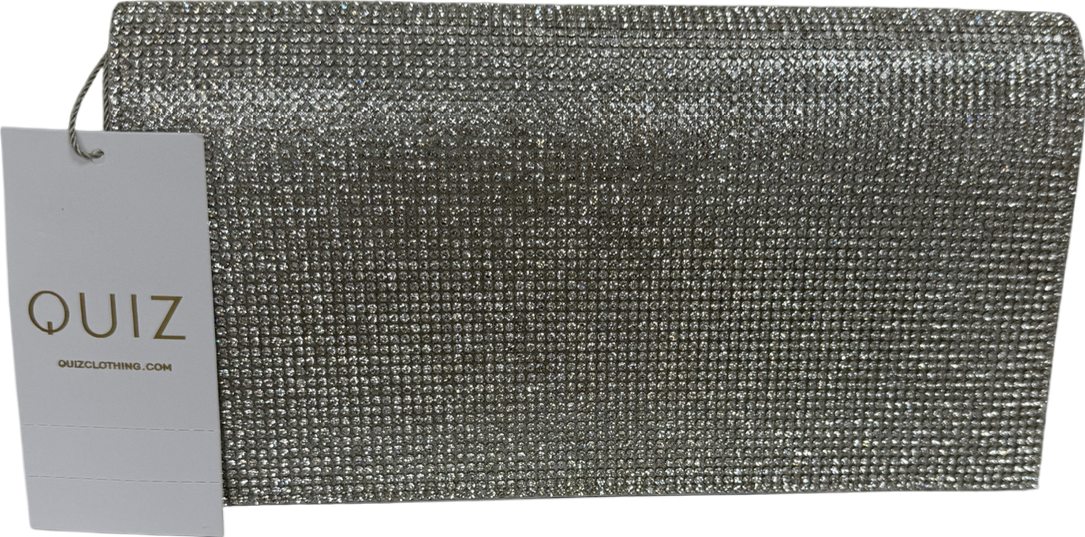 QUIZ Metallic Silver Embellished Clutch Bag With Chain Strap