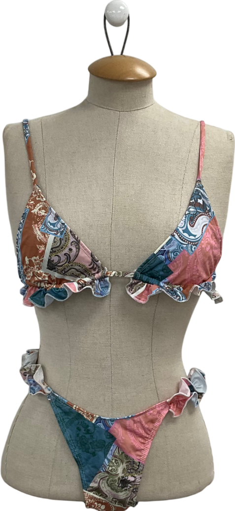 PrettyLittleThing Blue Frill Edge Triangle Bikini UK 8