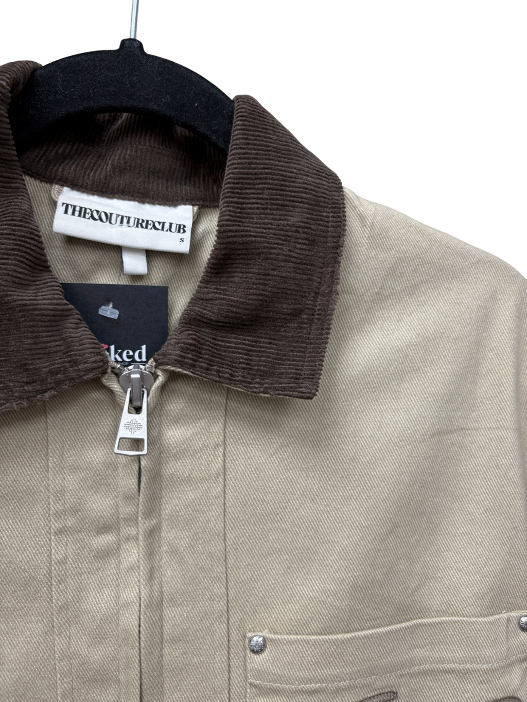 The Couture Club Beige Twill Contrast Collar Jacket UK S