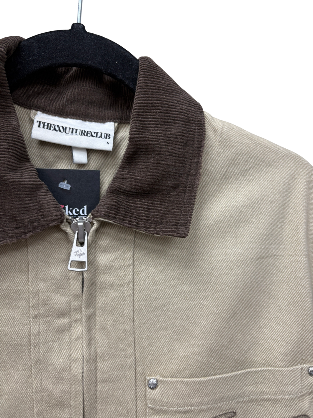 The Couture Club Beige Twill Contrast Collar Jacket UK S