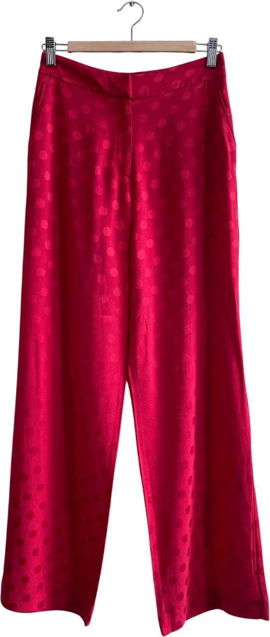 Uterque Red Jacquard Polka Dot Wide Leg Trousers UK 12