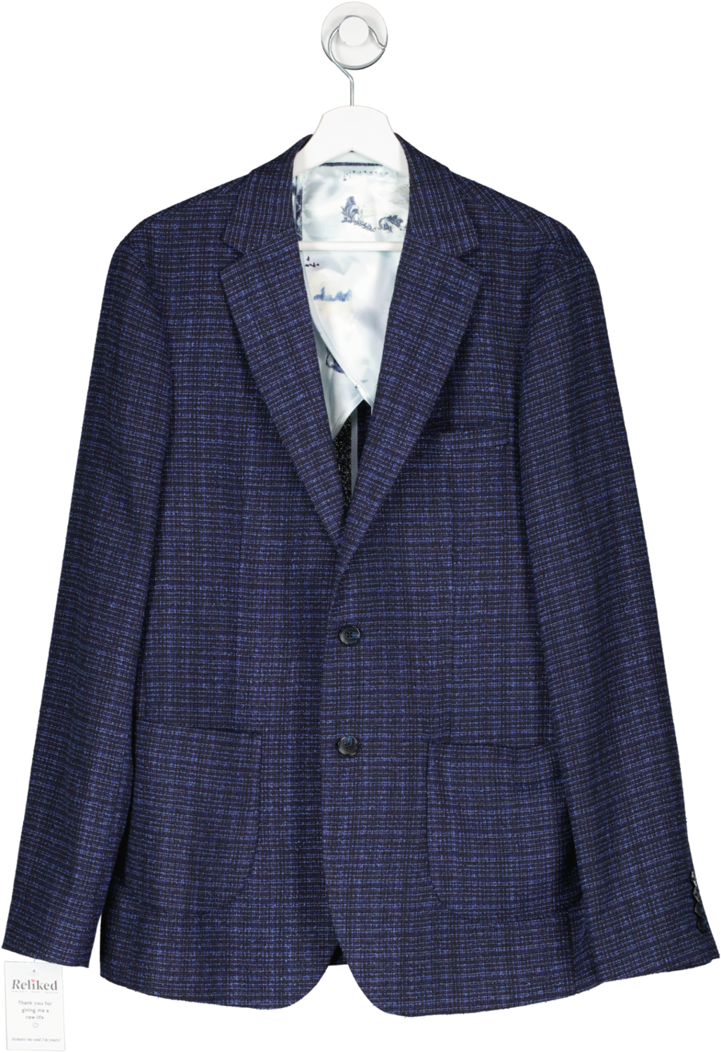 Moss Bros Blue Skinny Fit Navy Black Check Suit Jacket UK L