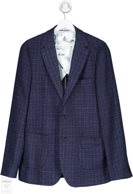 Moss Bros Blue Skinny Fit Navy Black Check Suit Jacket UK L