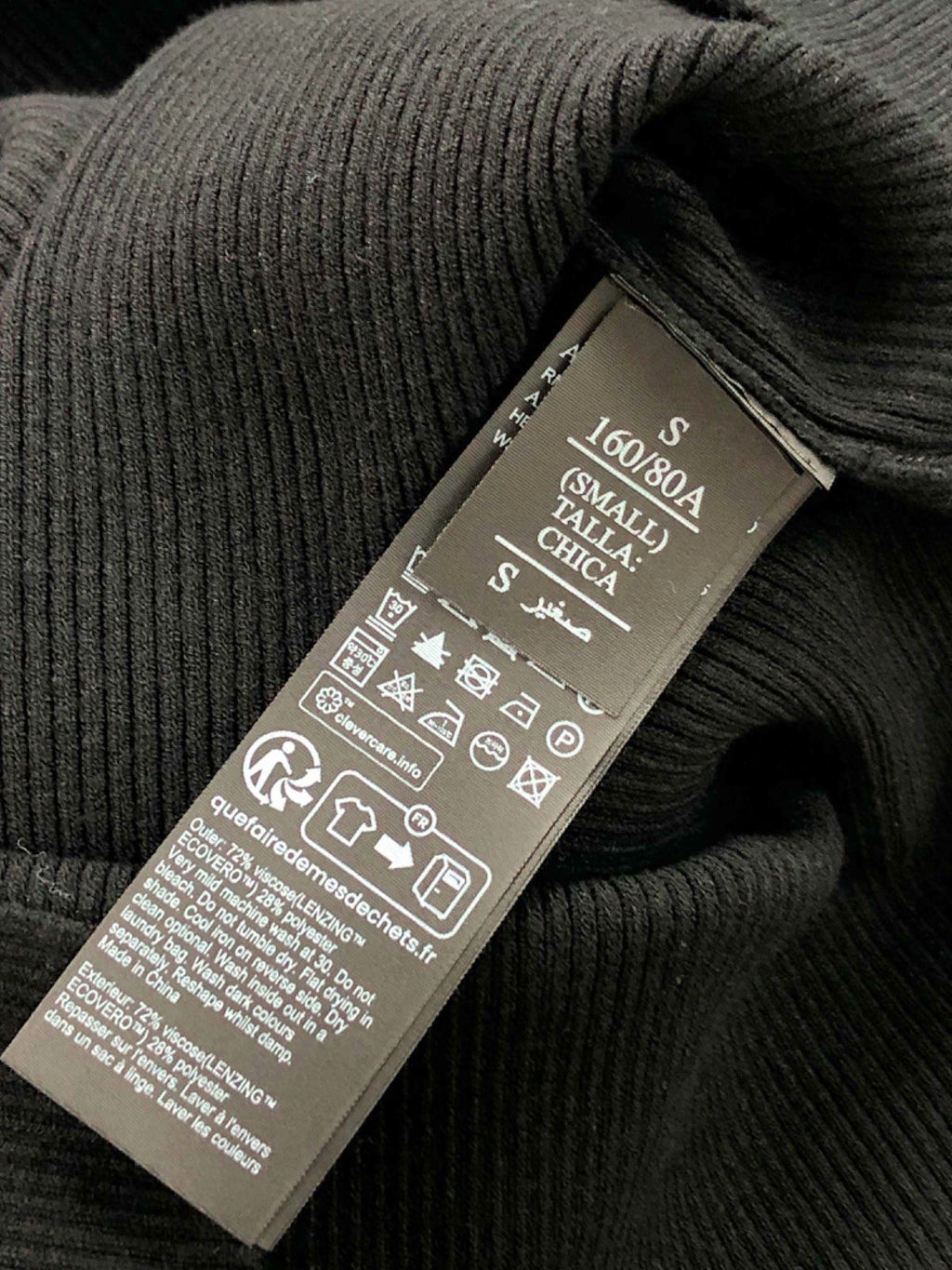 AllSaints Black Ribbed Long Sleeve Top Small