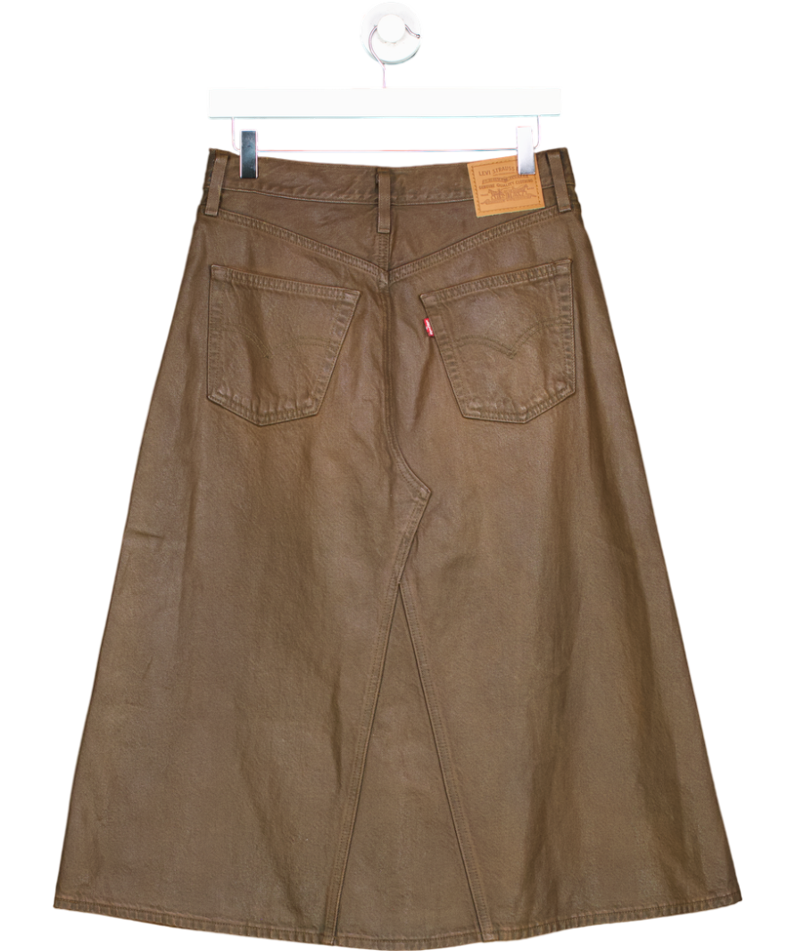 Brown Coated Denim Maxi Skirt W27