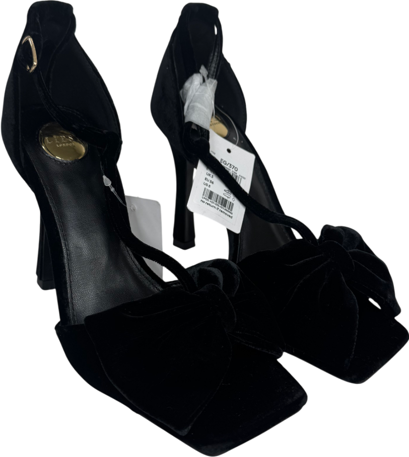 lipsy london Black Velvet Bow Tbar Party Heeled Sandals UK 3 EU 36 👠