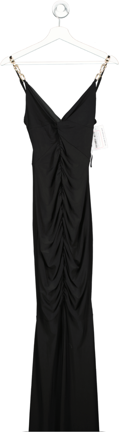 lipsy london Black Chain Trim Ruched Split Fishtail Maxi Dress UK 6