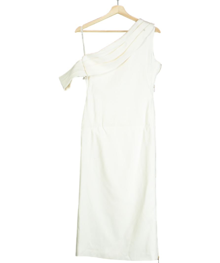 Karen Millen White Tailored One Shoulder Folded Maxi Dress UK 8