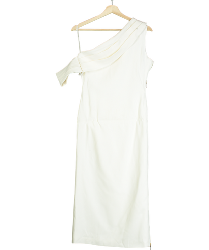 Karen Millen White Tailored One Shoulder Folded Maxi Dress UK 8