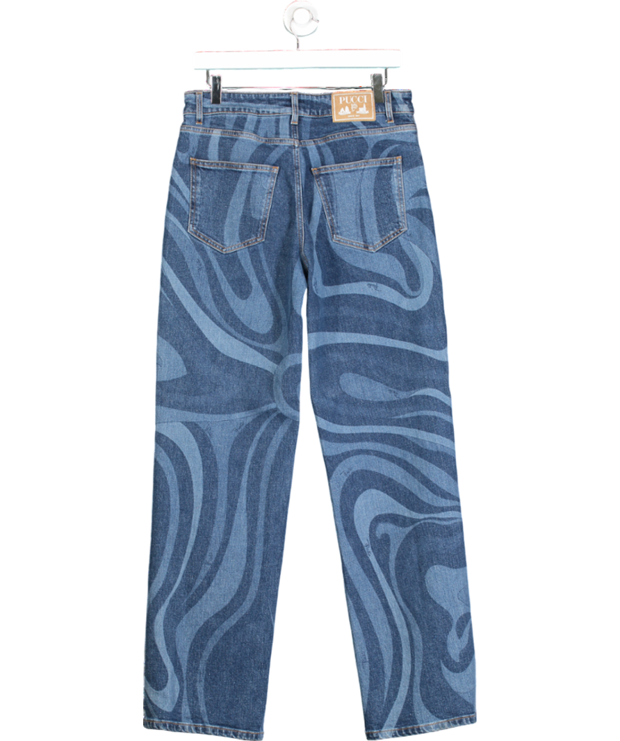 Emilio Pucci Blue Marmo Print Straight Leg Jeans UK 10