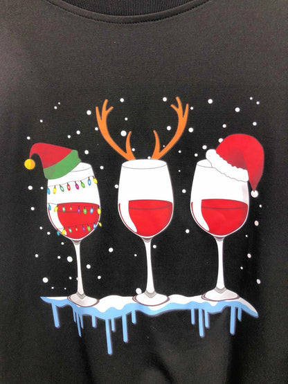Unbranded Black Christmas Wine Glasses T-Shirt M