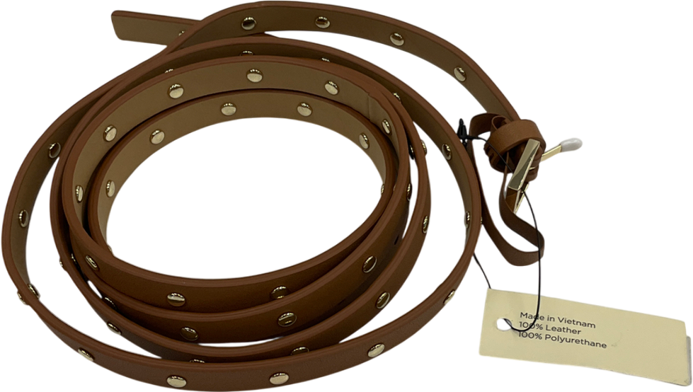 Brown Tan Leather Thin Belt One Size