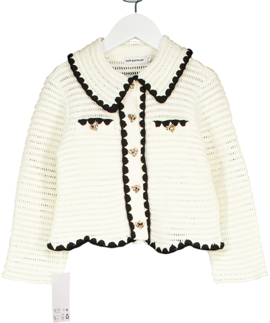 Self-Portrait Cream Crochet Cardigan with gold heart shaped buttons 5-6 Years