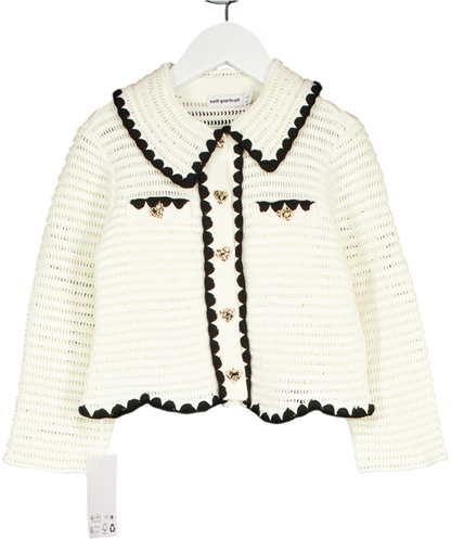 Self-Portrait Cream Crochet Cardigan with gold heart shaped buttons 5-6 Years