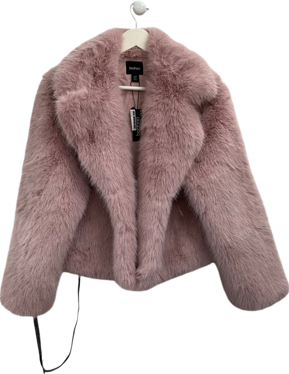 boohoo Pink Premium Faux Fur Short Coat UK 10