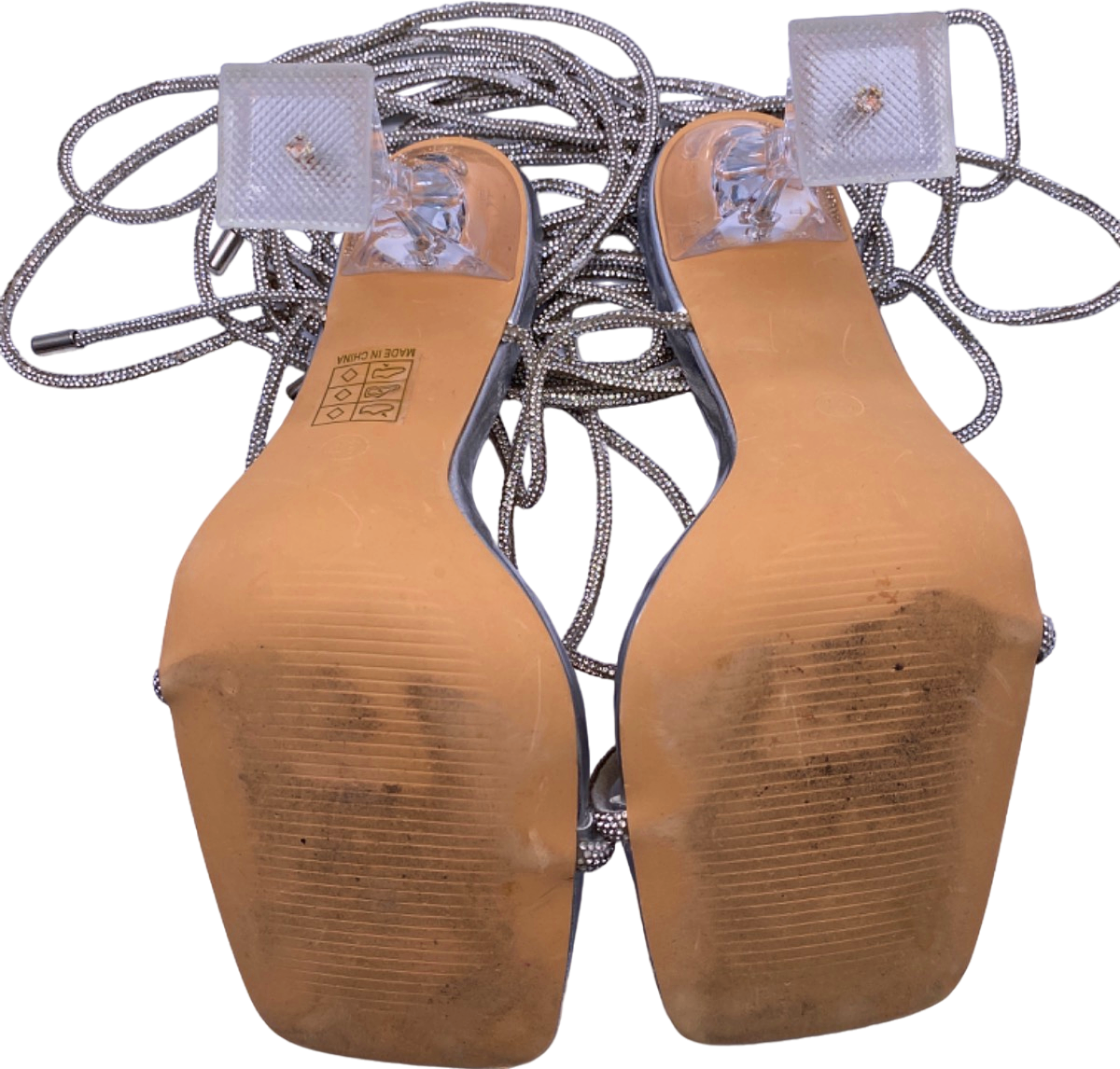 Cape Robbin Silver Strappy Mule Heels UK Size 4