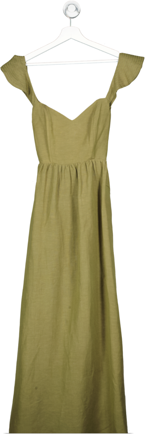 By Malina Green Linen Blend Emery Maxi Dress UK XS
